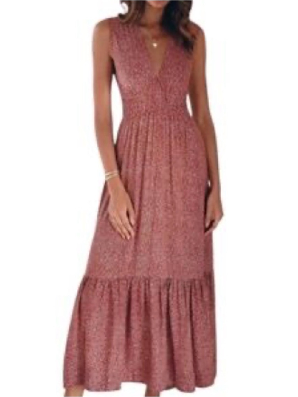Pampelone Sleeveless Maxi Dress In Burgundy Deep V Neck Boho Size S